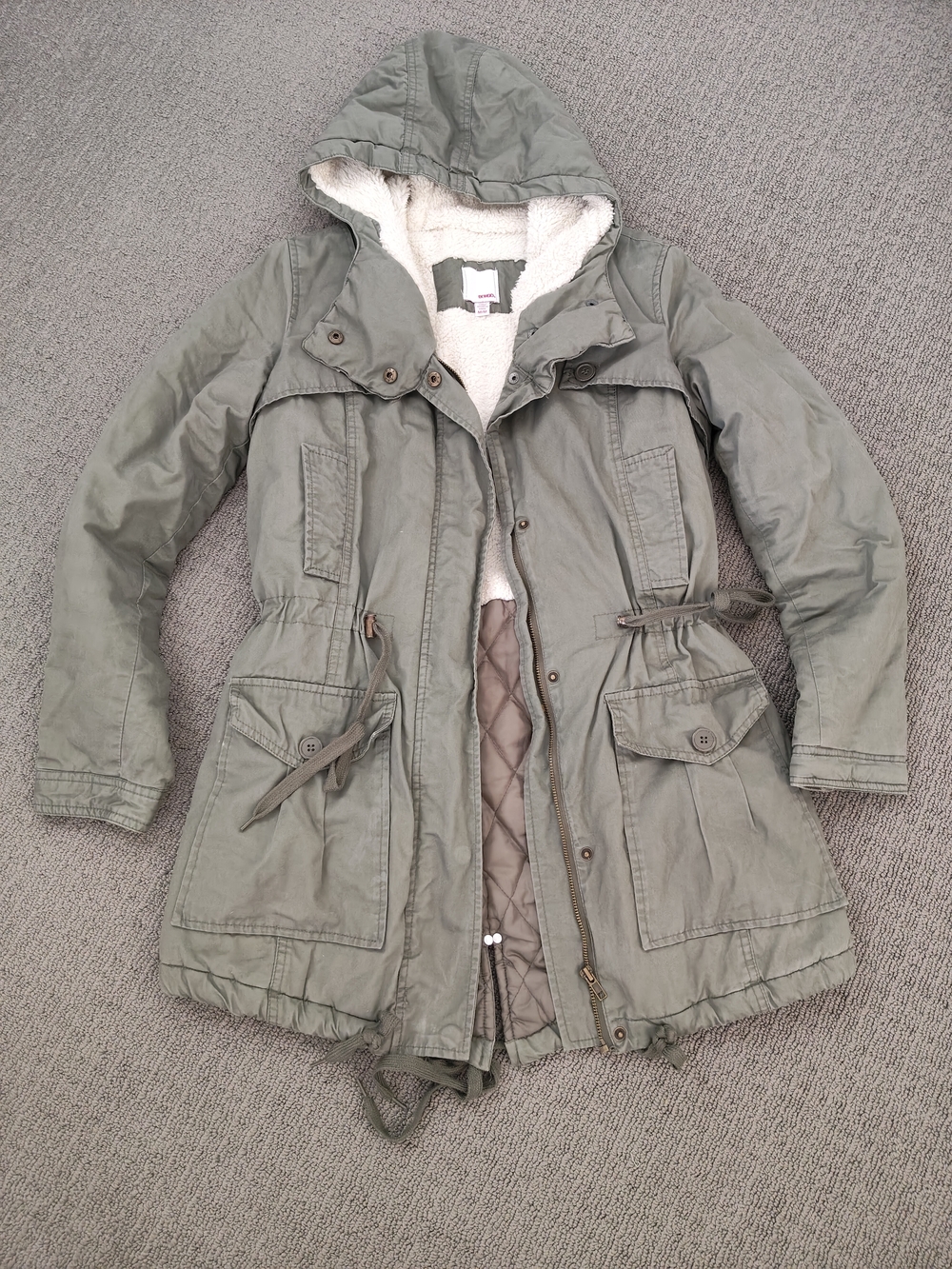 BONGO Olive Green Hooded Utility Parka Jacket